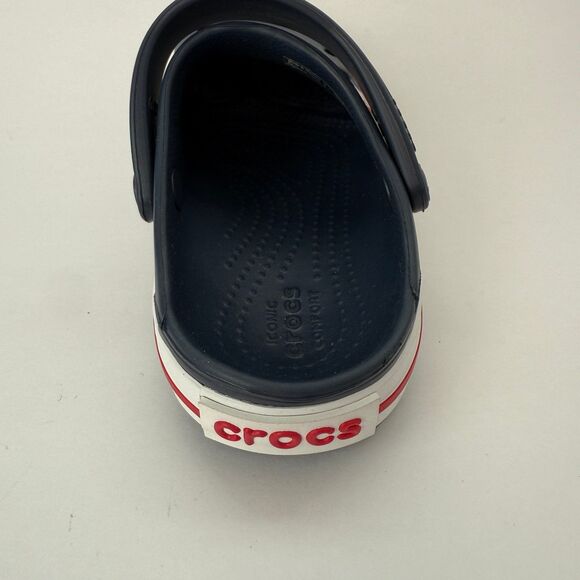 NWT Crocs Crocband Clogs Navy with Red White Stripe Unisex Toddler Size 9 - Picture 5 of 10